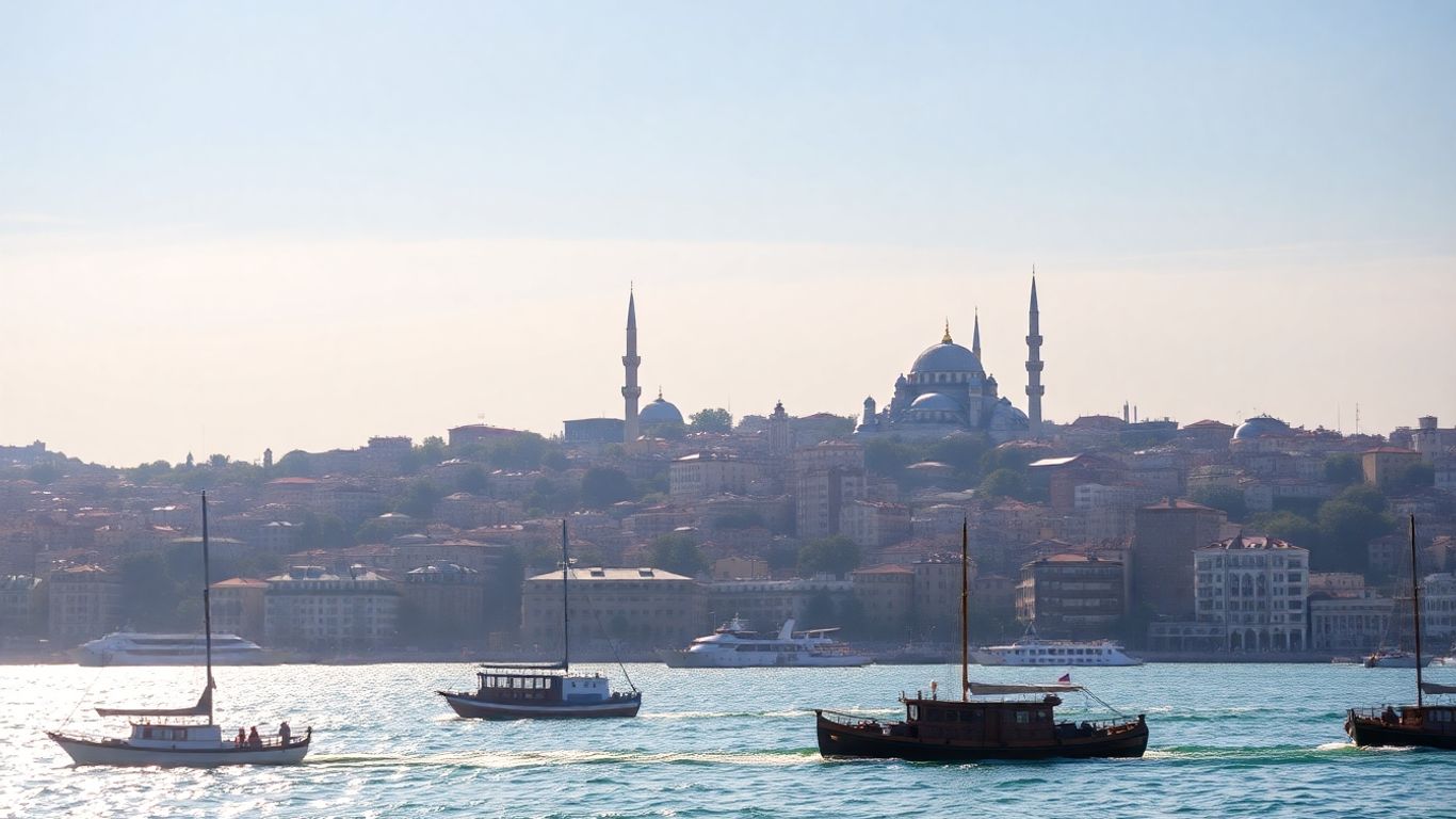 Widok na Stambuł z minaretami i Bosforem.