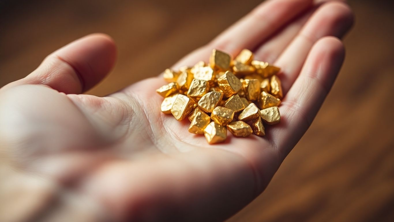 Goldene Hand, die glänzende Goldnuggets hält.
