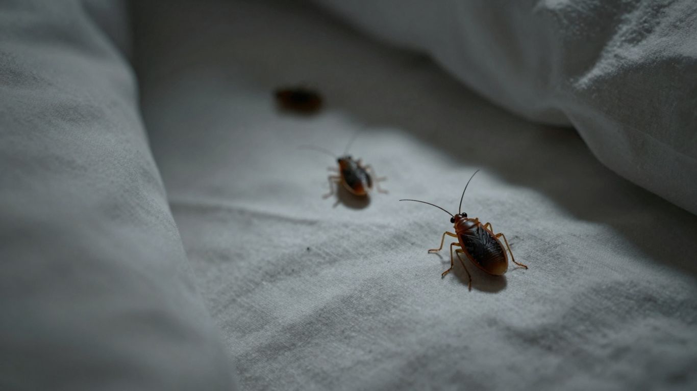 Punaises de lit sur un lit blanc.