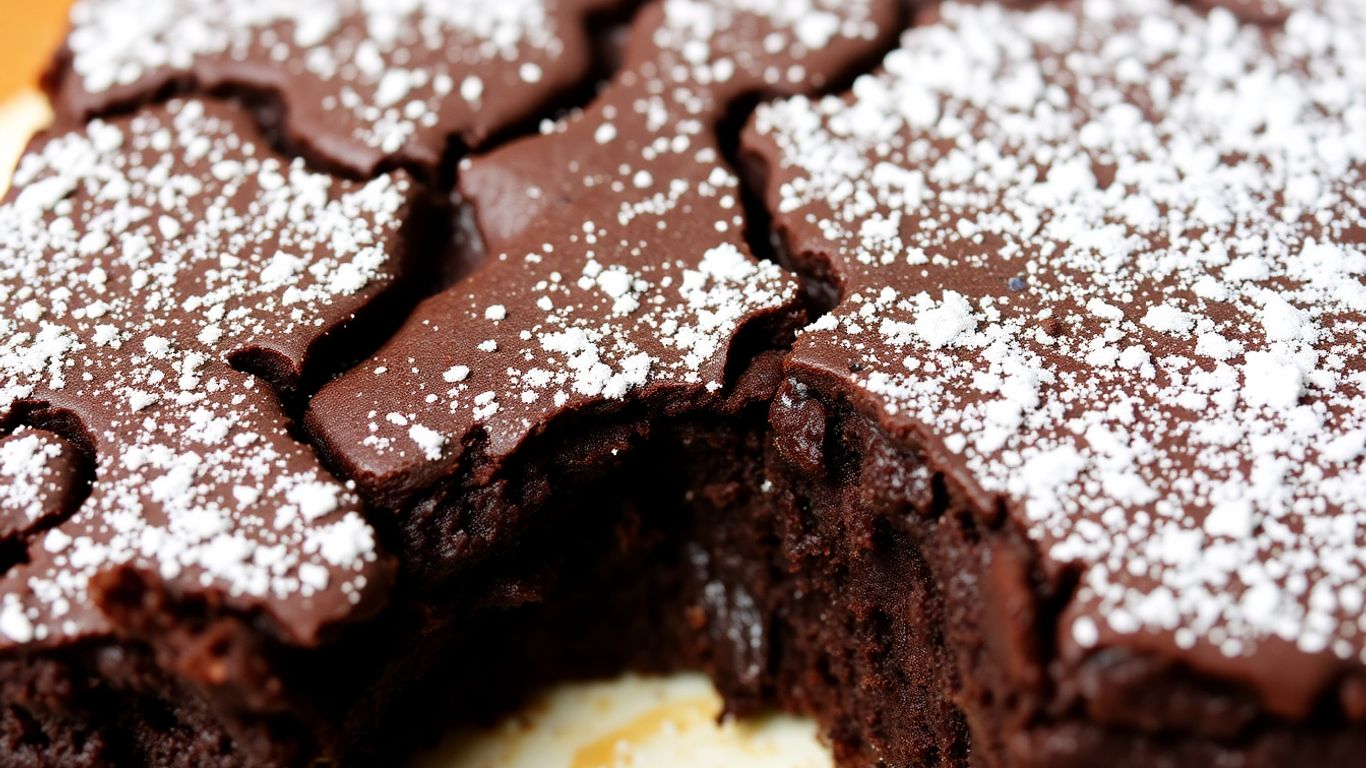 Schokoladenbrownie mit Puderzucker bestäubt