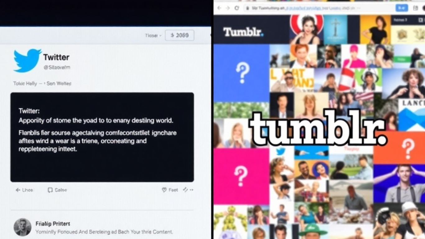 Twitter and Tumblr interfaces side-by-side comparison.