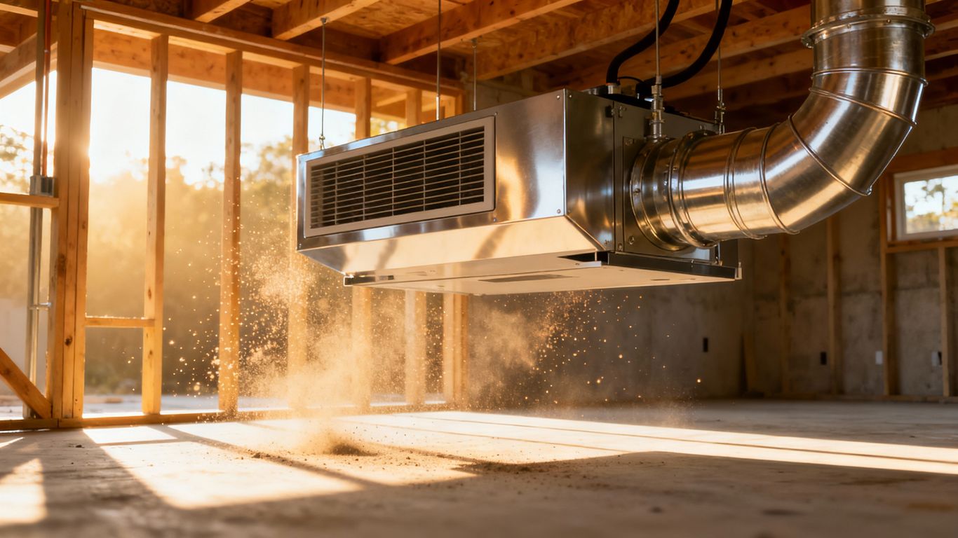 Modern HVAC unit in a new home construction.