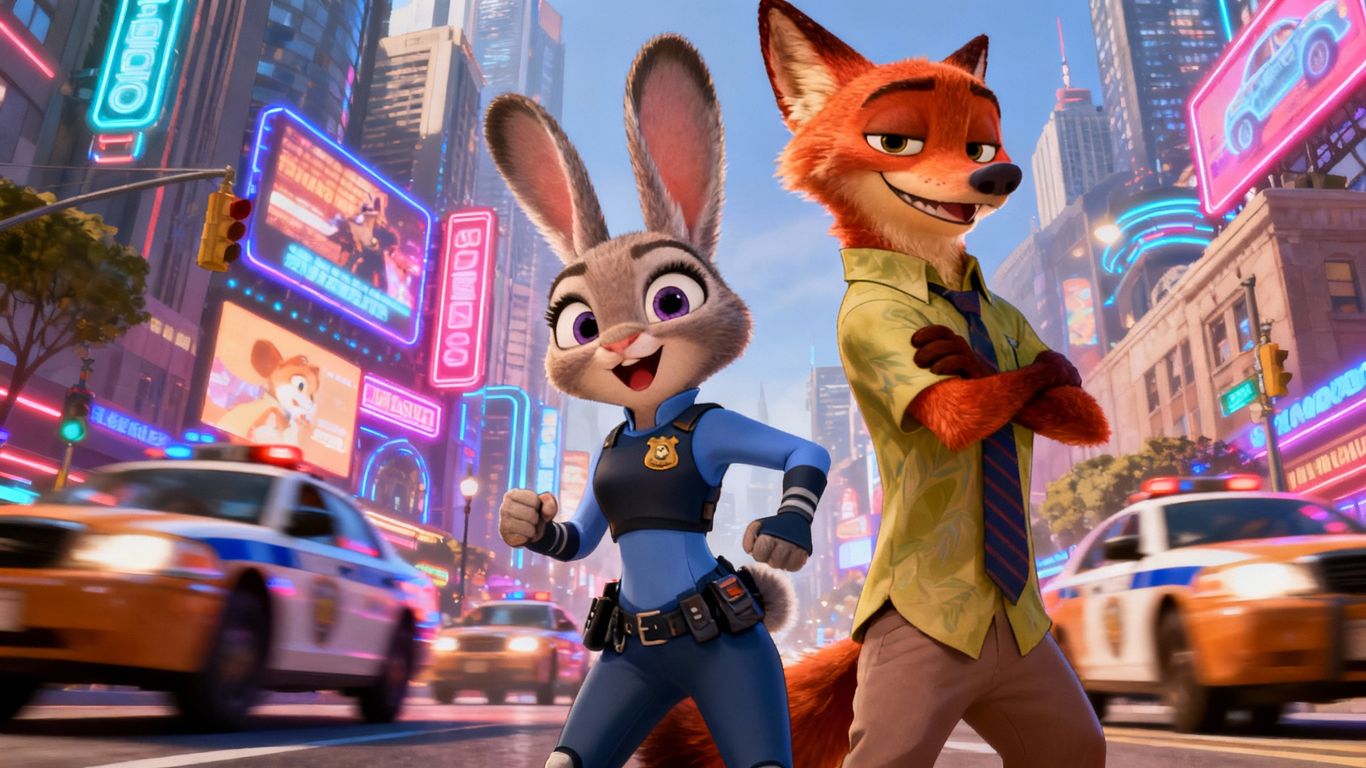 Judy Hopps and Nick Wilde ready for adventure in Zootopia.