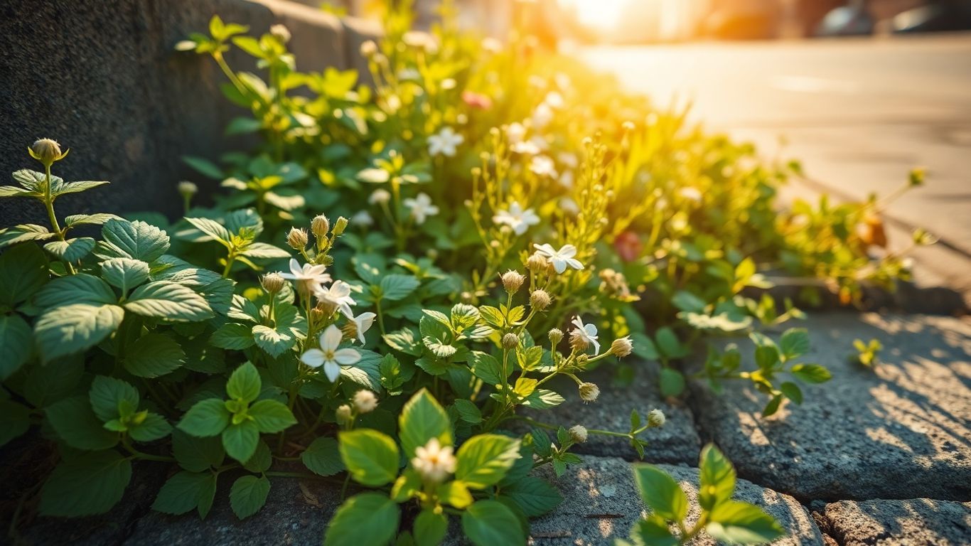 Essbare Wildkräuter wachsen im städtischen Umfeld.