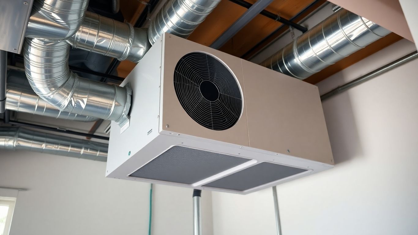Modern air handler unit in a residential utility room