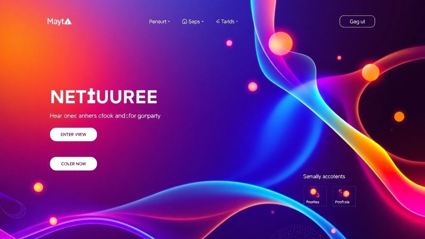 Modern homepage design with glowing navigation and dynamic content.