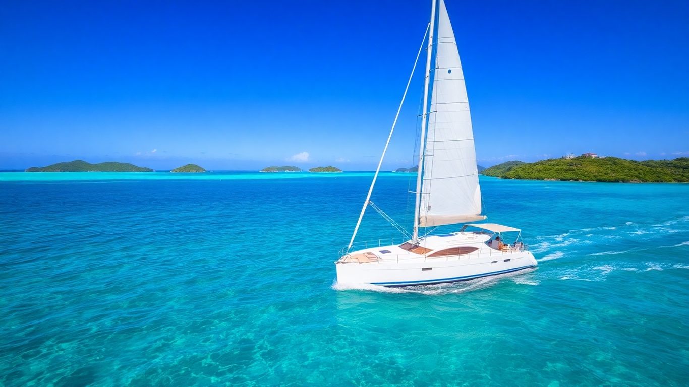 Sailboat on turquoise water near BVI islands