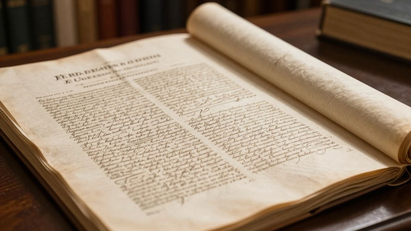 The U.S. Constitution's parchment pages with calligraphy.
