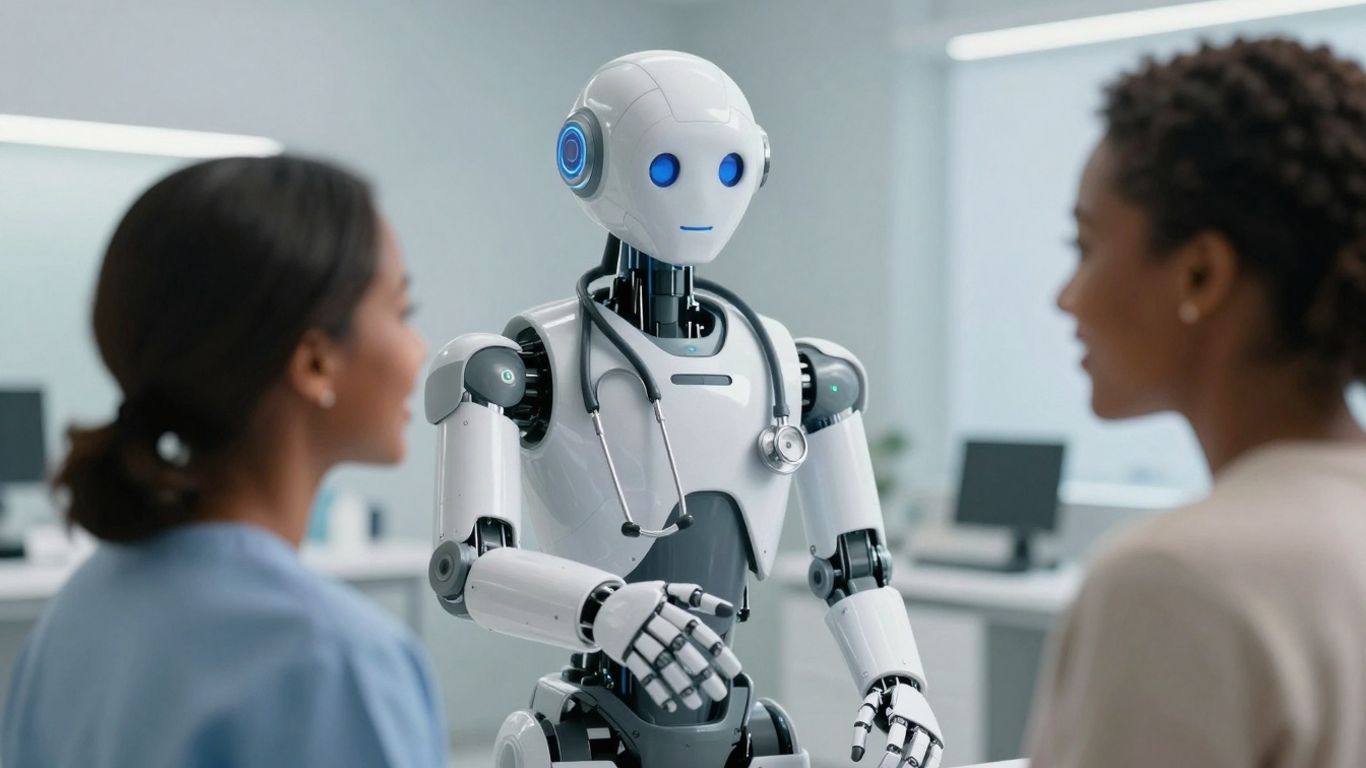Robot doctor interacting with a patient.