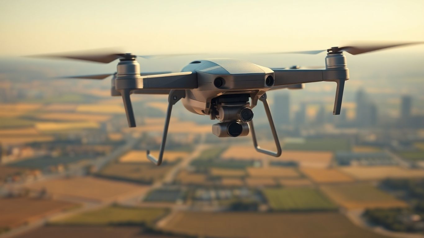 Drone flying over Illinois landscape.
