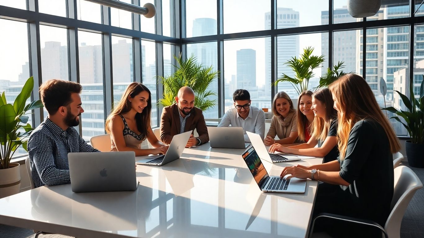 Real estate team working together in modern office