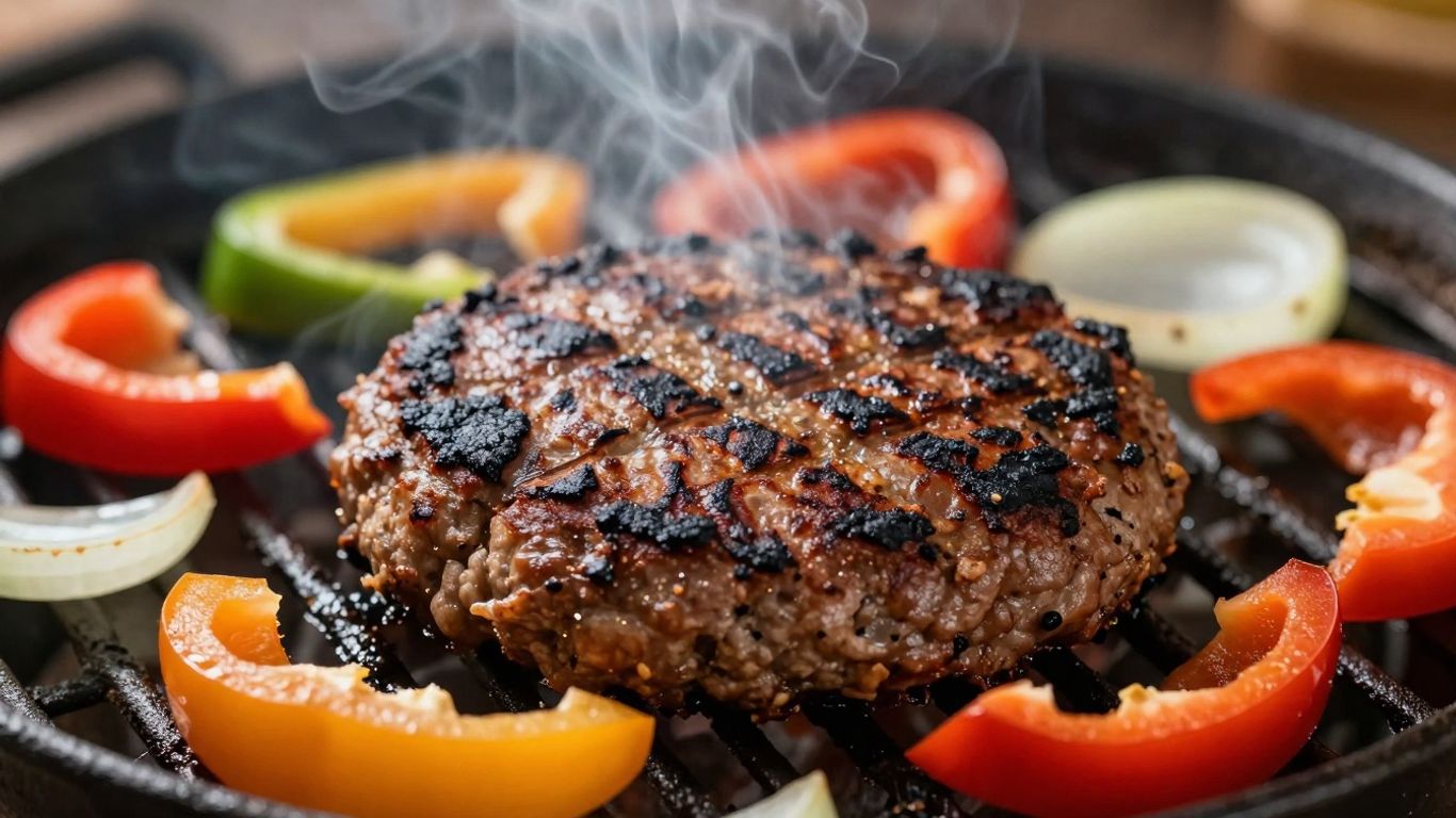 Grilled vegetarian burger with vegetables on a barbecue.