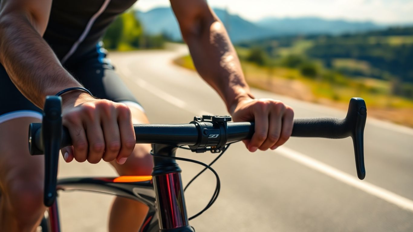 Cyclist on a road, ready for a ride.