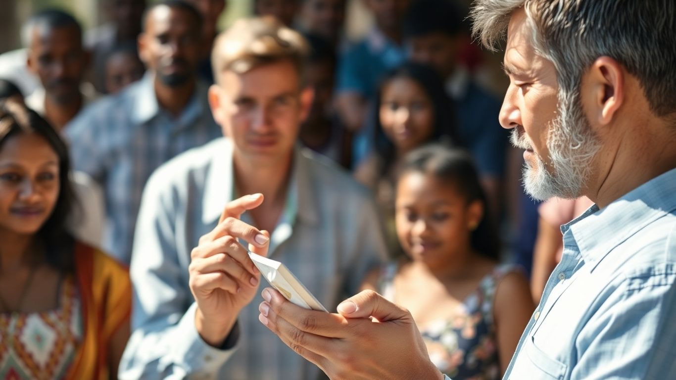 Person considering Bhip product, community background.