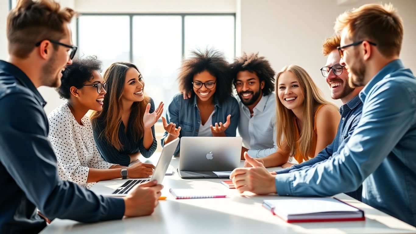 Young Australian business people collaborating in a modern office.