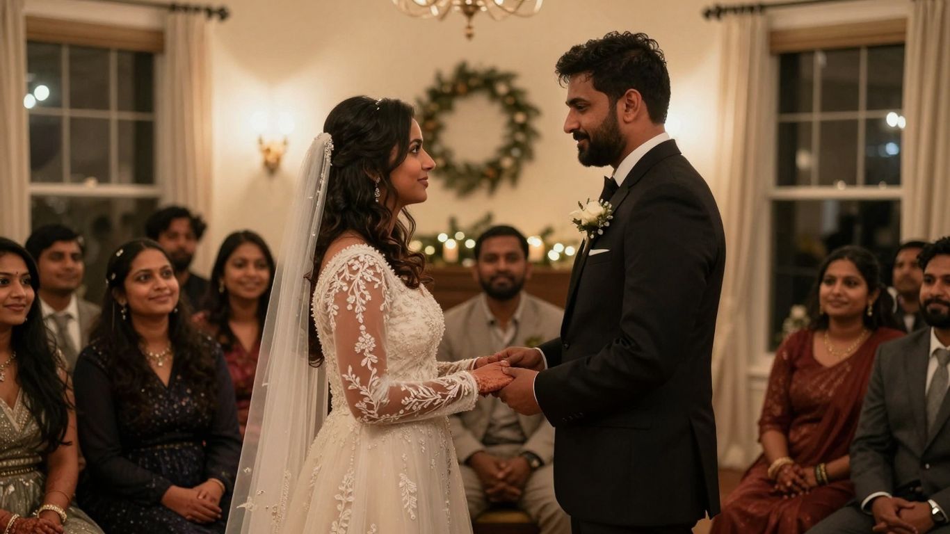 Cozy Dallas winter micro wedding with intimate couple and guests.