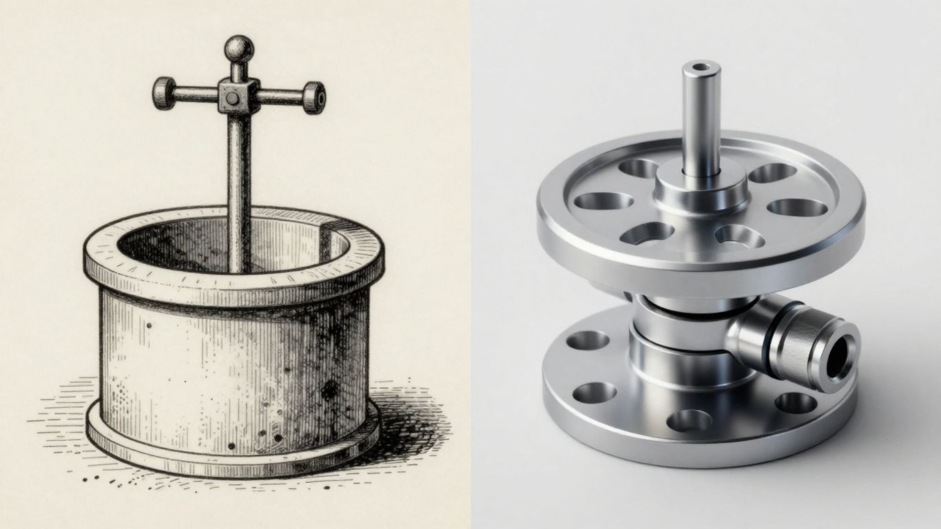 Evolution of well seals from old illustration to modern design.