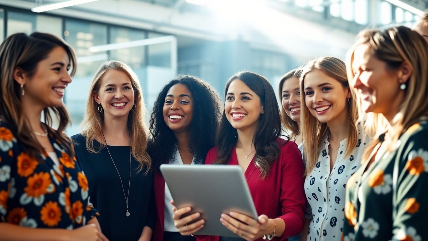Australian women in tech collaborating in a bright office.