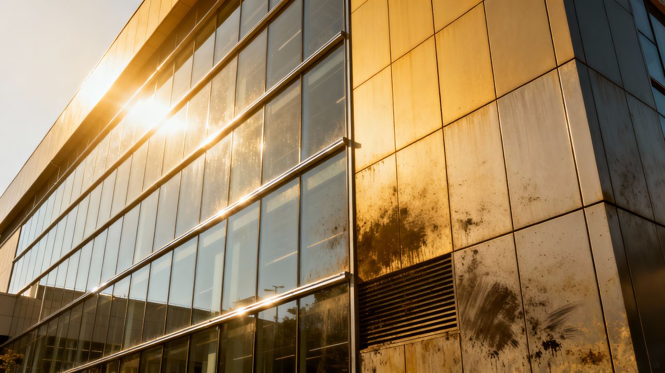 Čistá a špinavá fasáda komerčnej budovy.