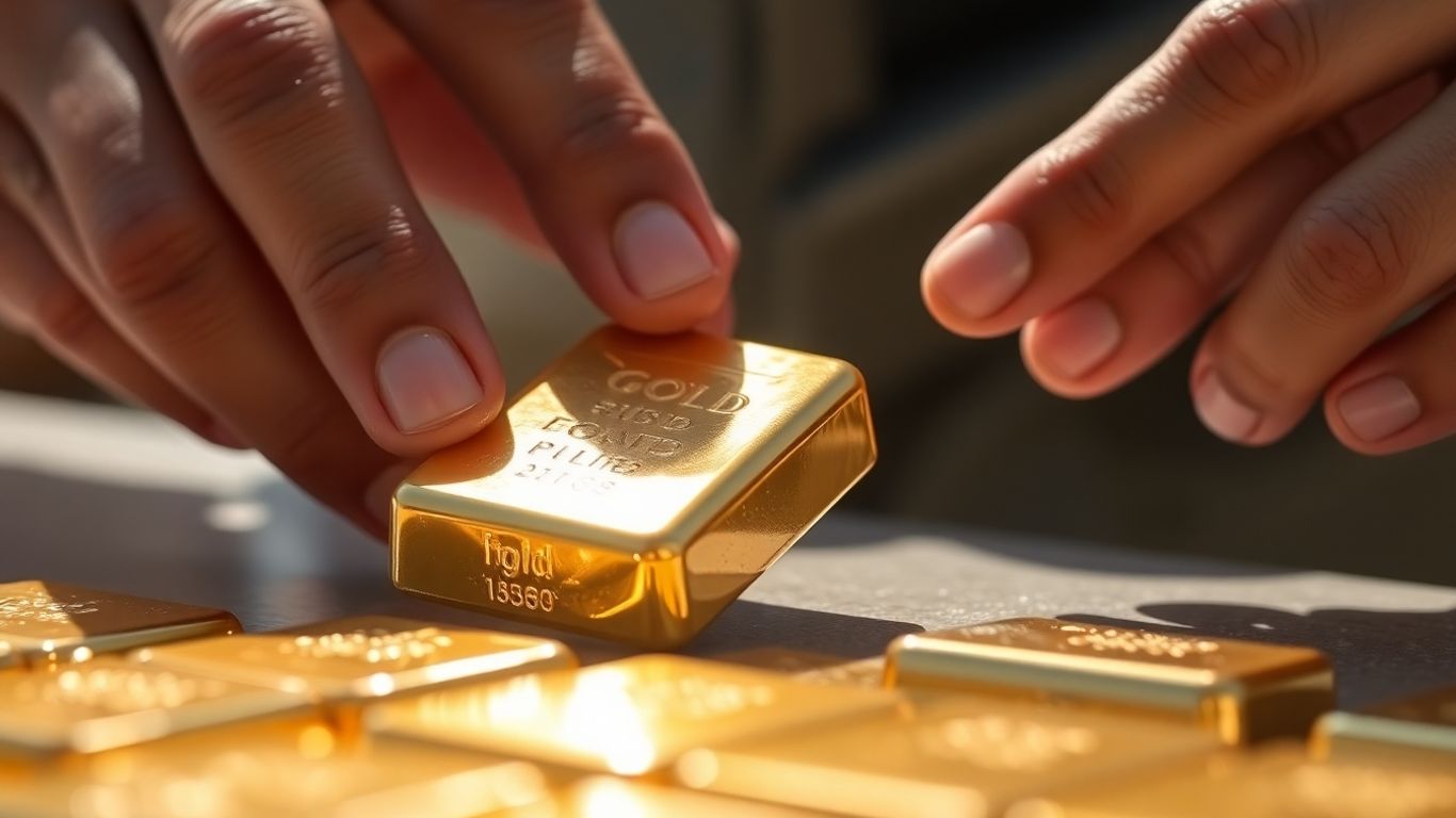 投资黄金保险：一只手拿着一根金条。