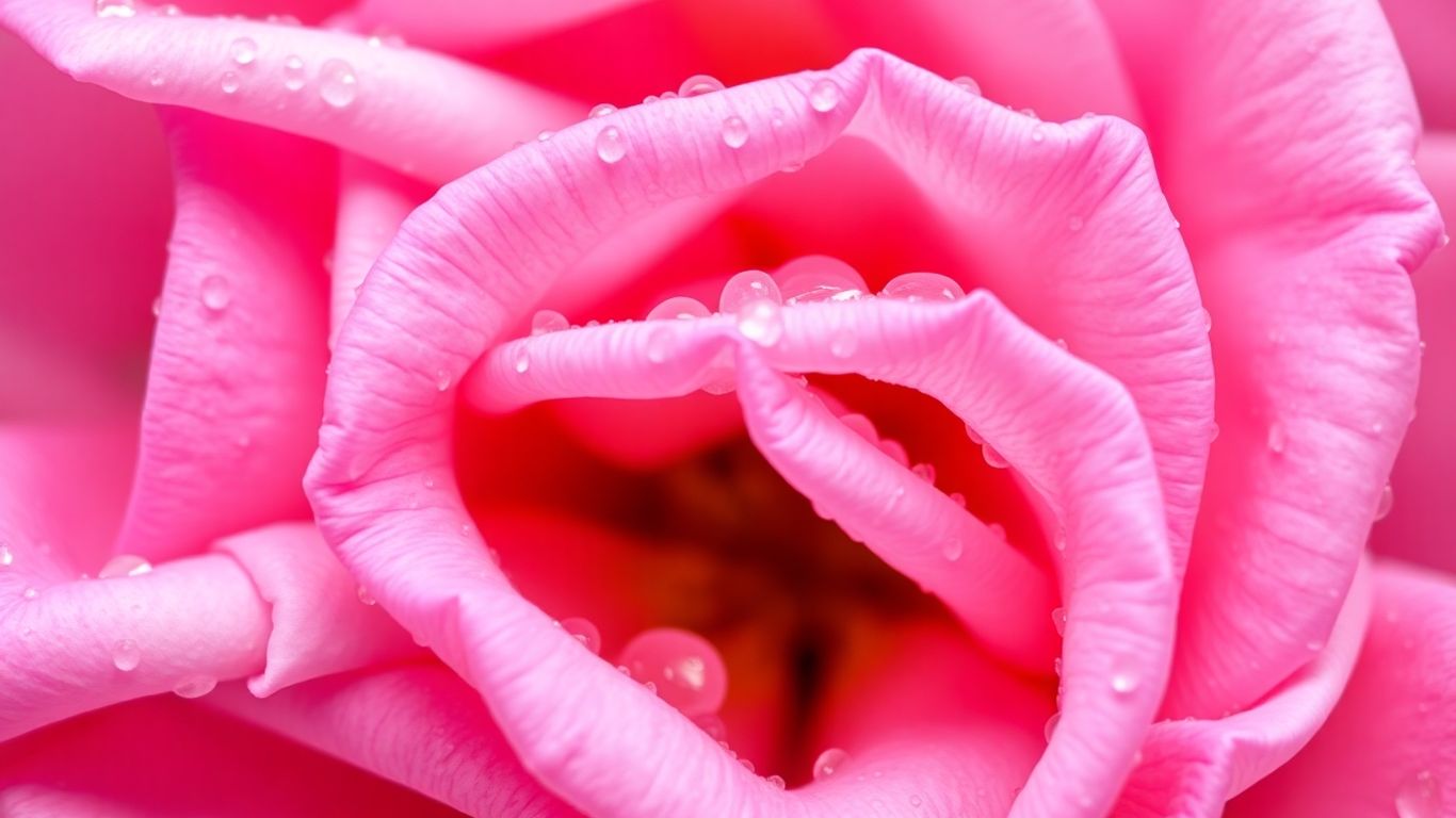 Close-up of delicate flower petals with dew drops.