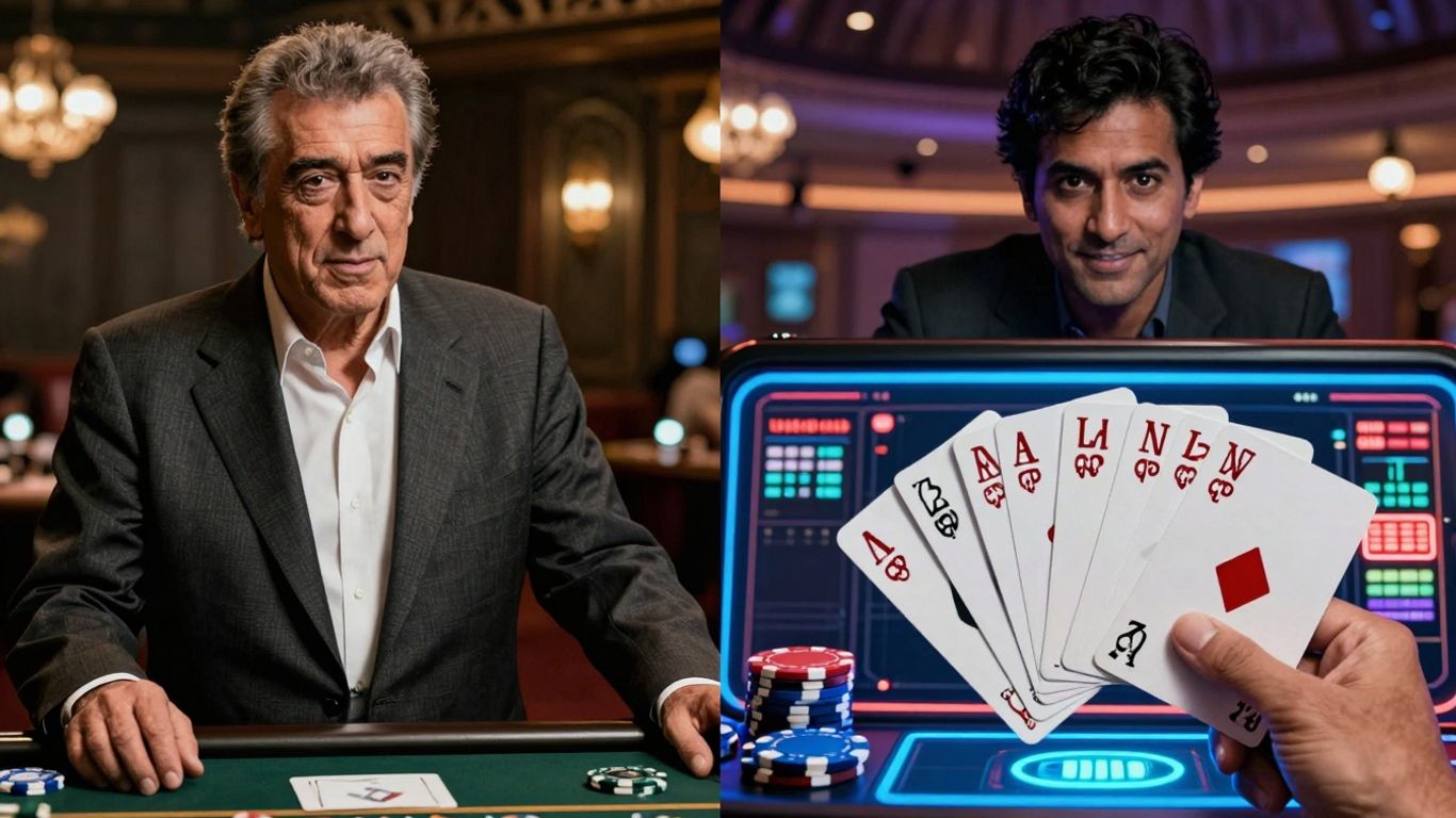 Casino movie scene and online gambling interface.