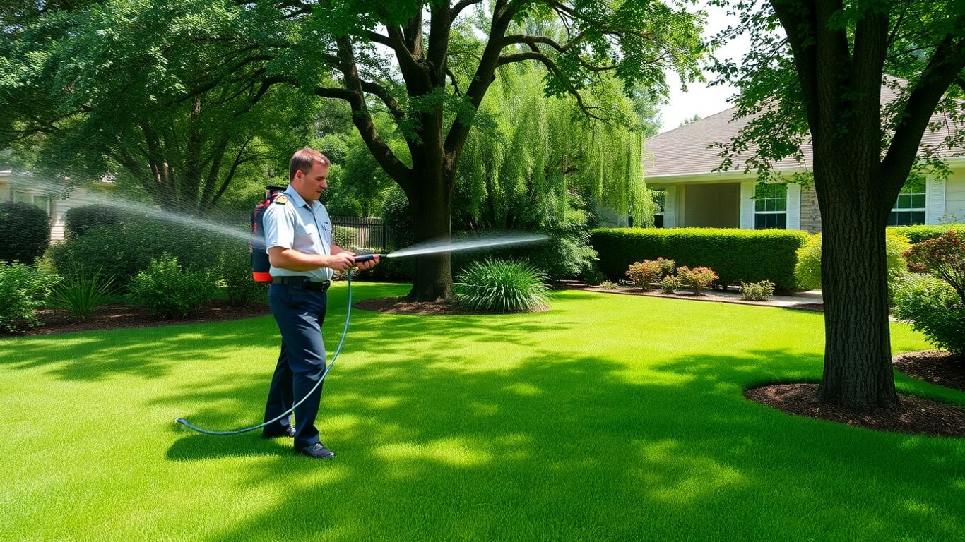 Technician spraying a backyard for mosquito control in Ottawa. 