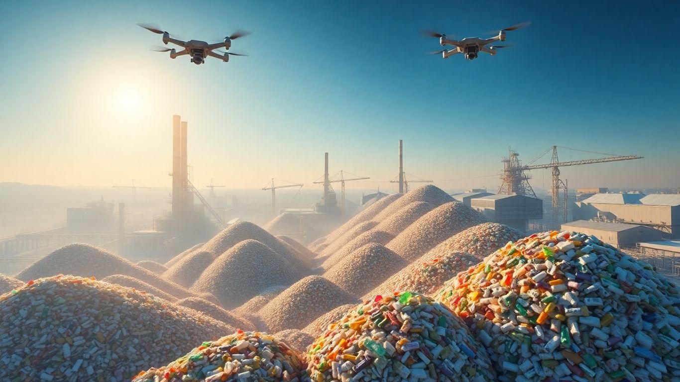 Fabrica de reciclare plastic, peisaj industrial.