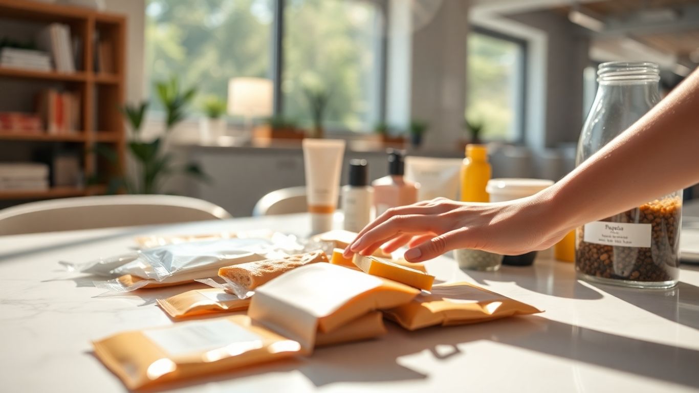 Product samples on a table