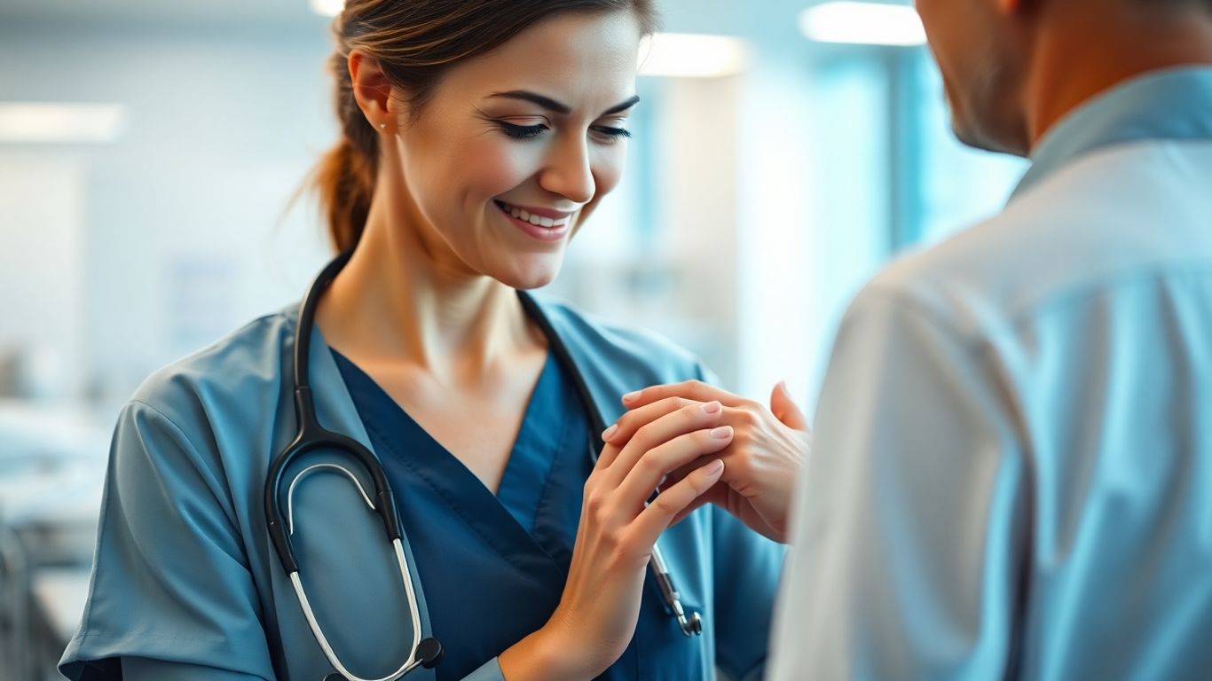 Doctor comforting patient with AI technology.