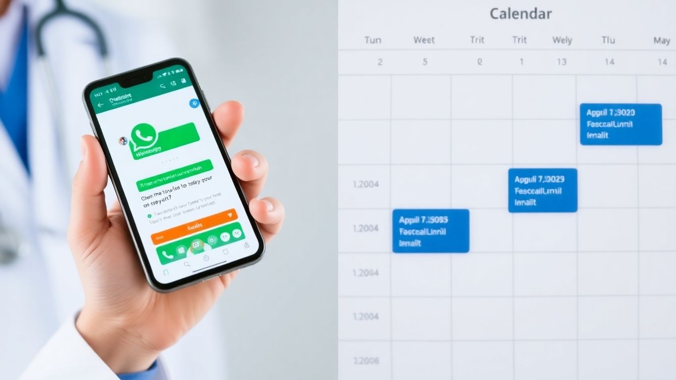 Doctor using WhatsApp on phone for clinic bookings.