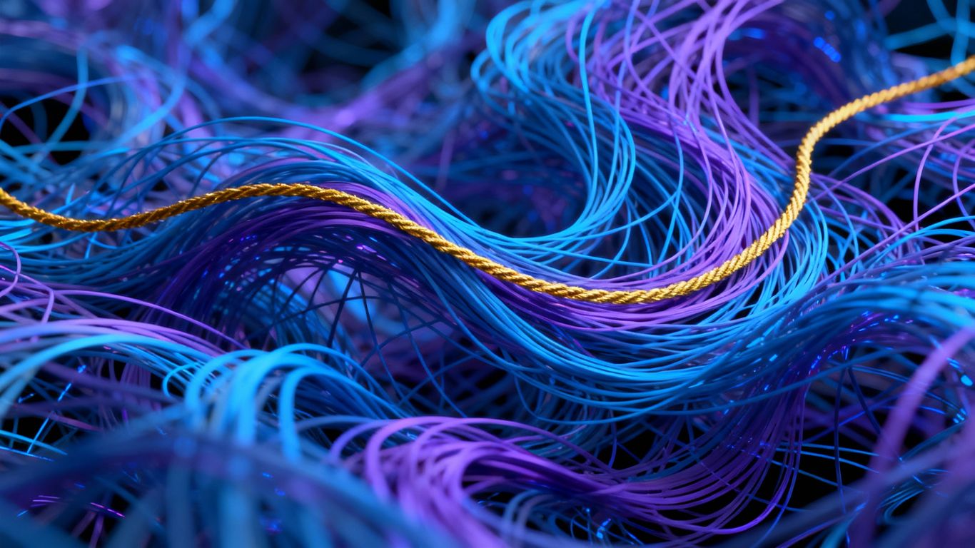 Abstract swirling lines with a golden thread.