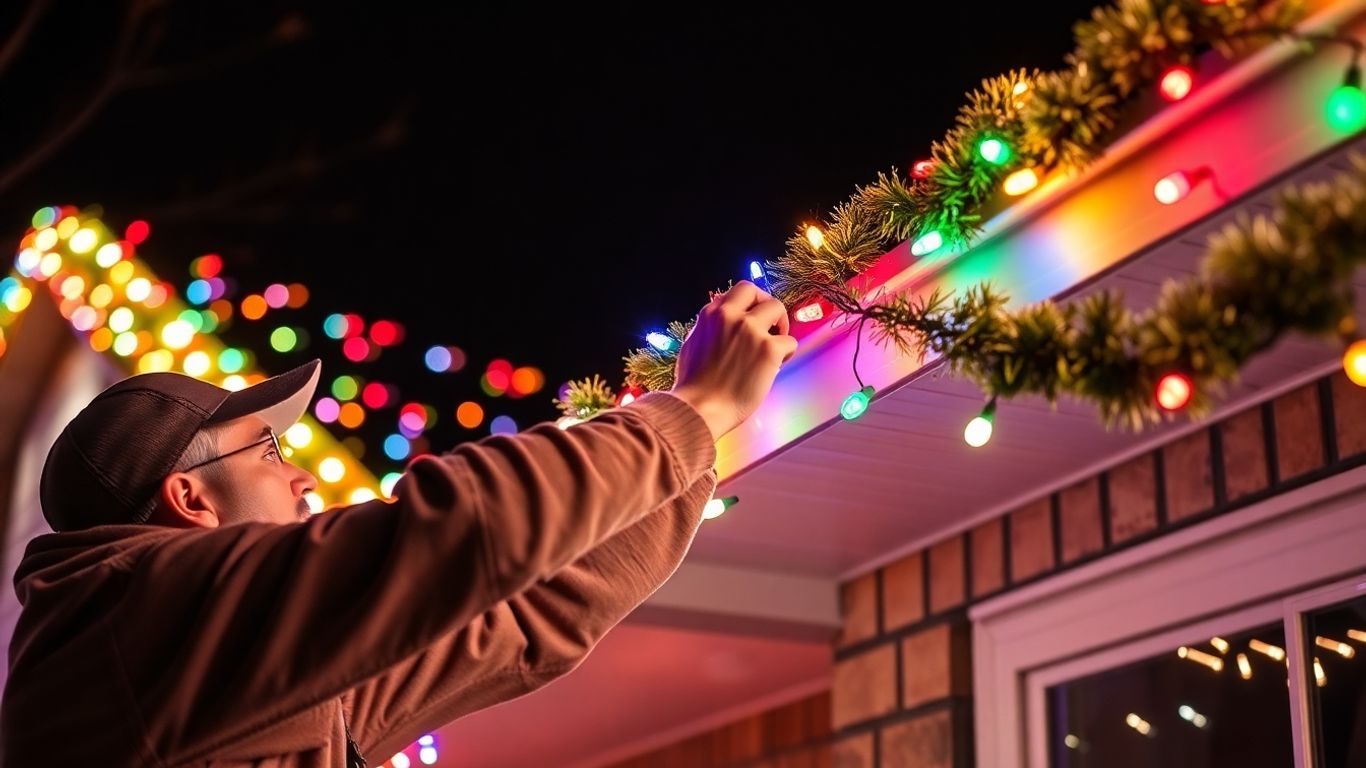 Christmas light installation on a Cottleville home