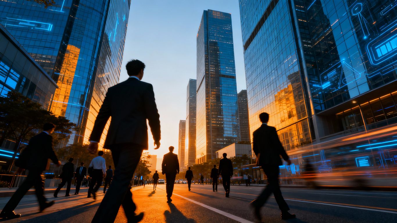 USA IT consulting firms cityscape with professionals.