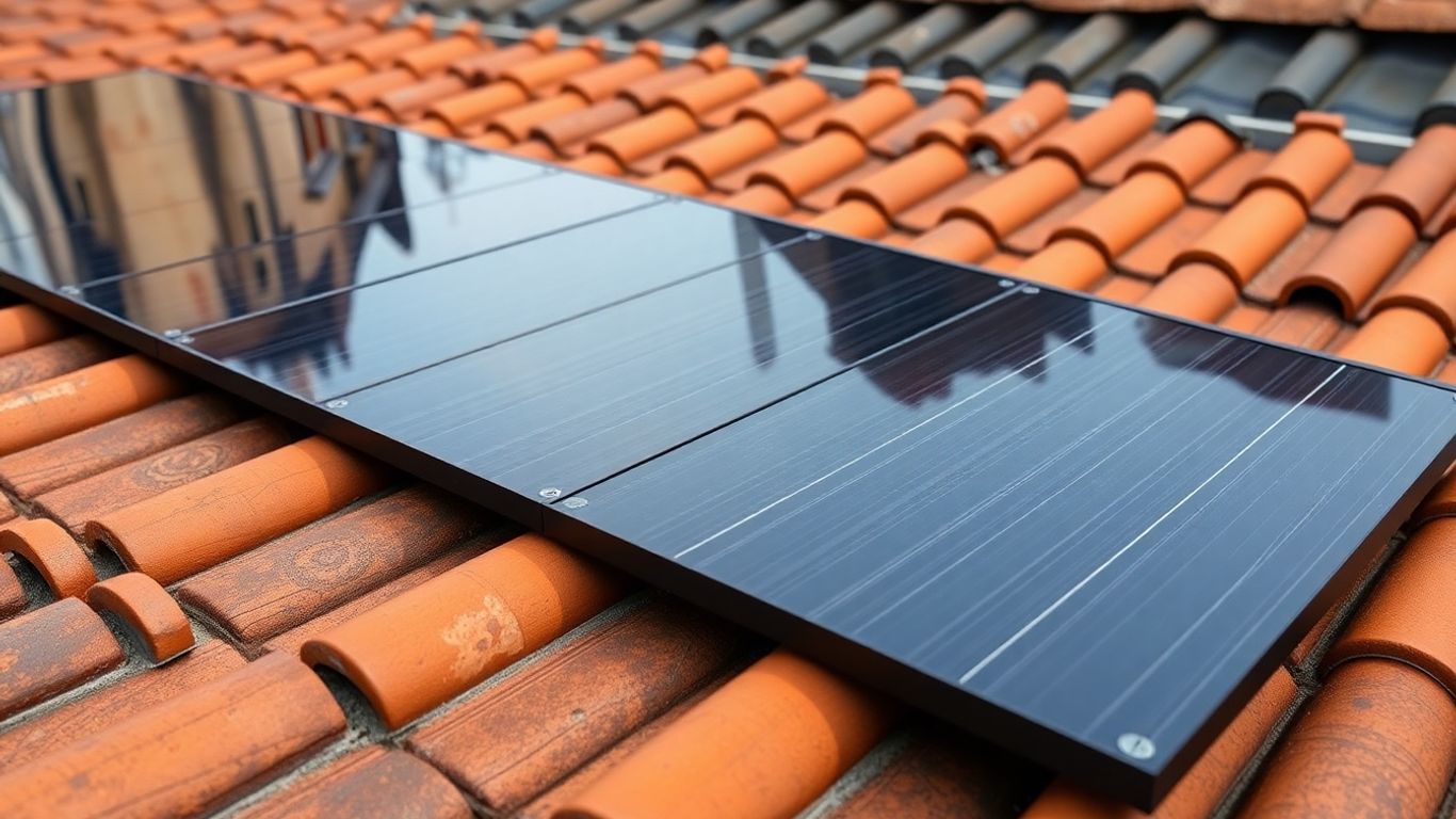 Panneau solaire couleur tuile sur un toit ancien.