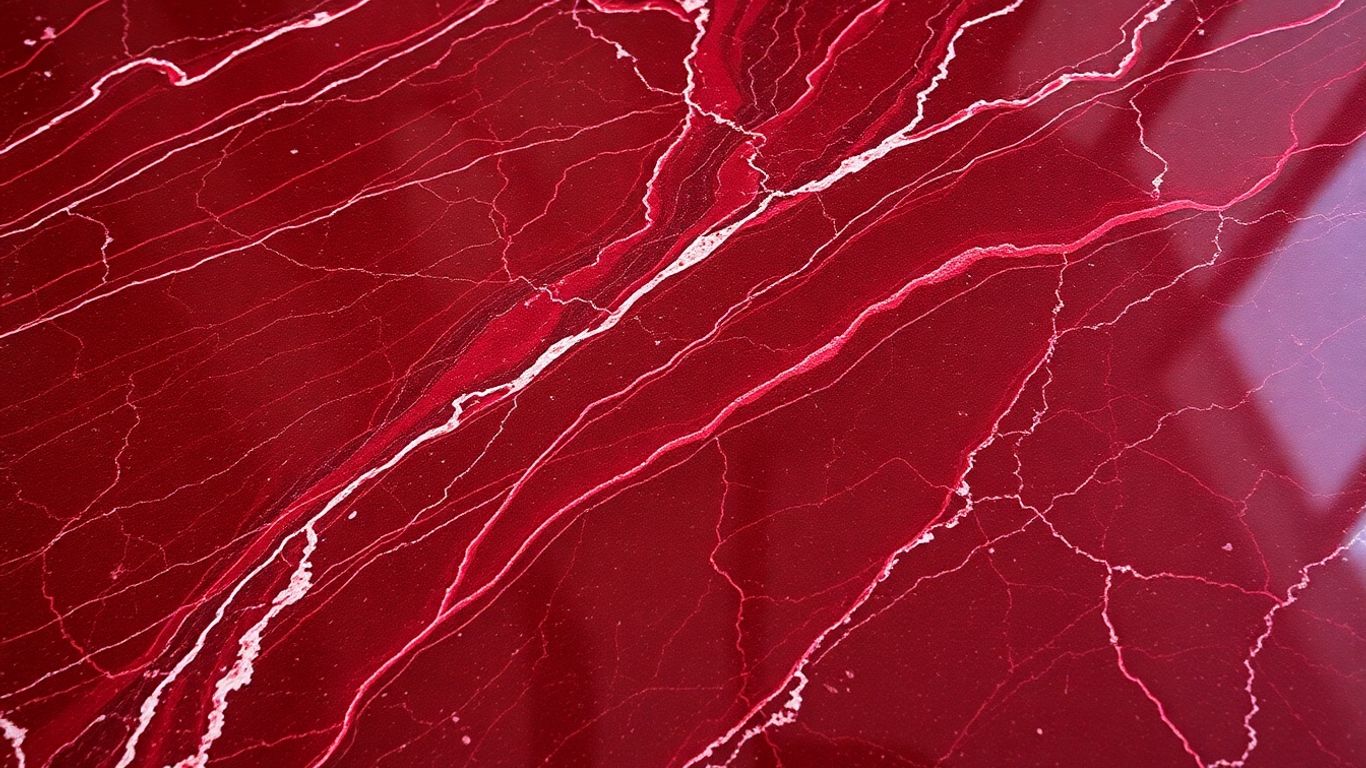 Polished burgundy marble with deep red veins.