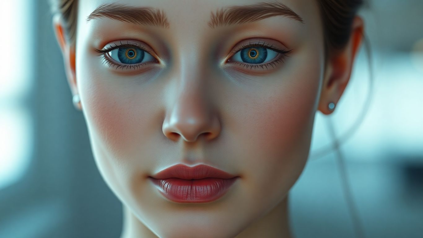 Digital human with empathetic expression and lifelike eyes.
