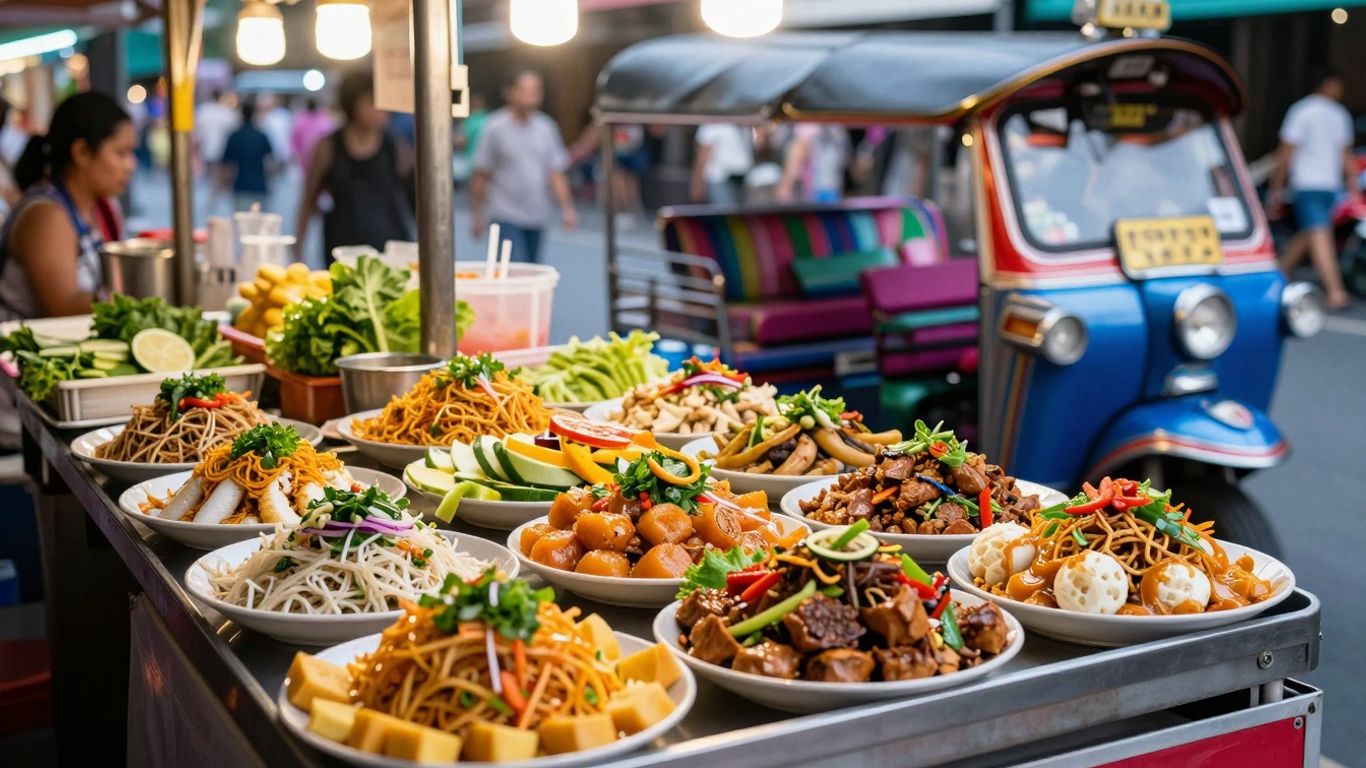 Street food and tuk-tuk in Thailand