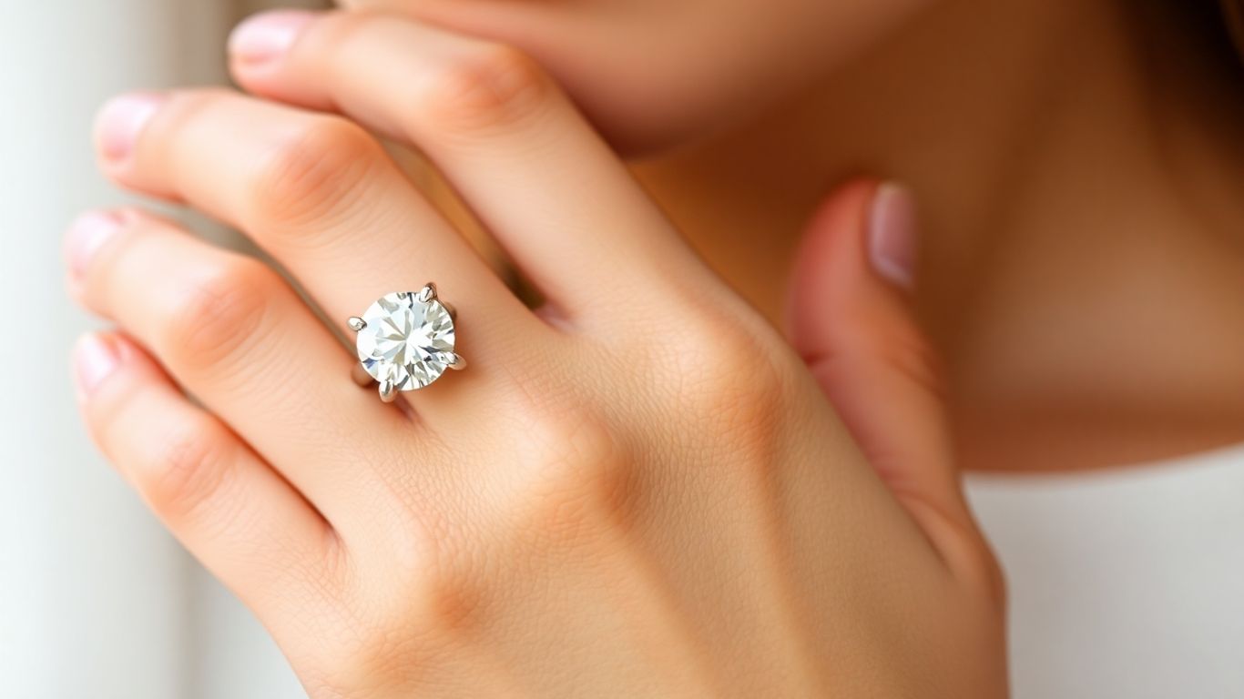 Sparkling engagement ring on a finger