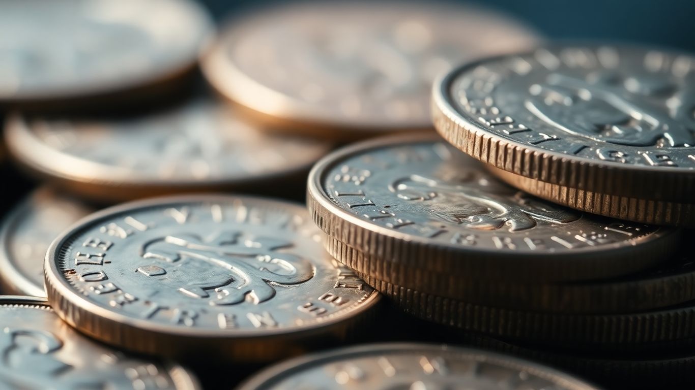 Stack of old coins for coin collection storage.