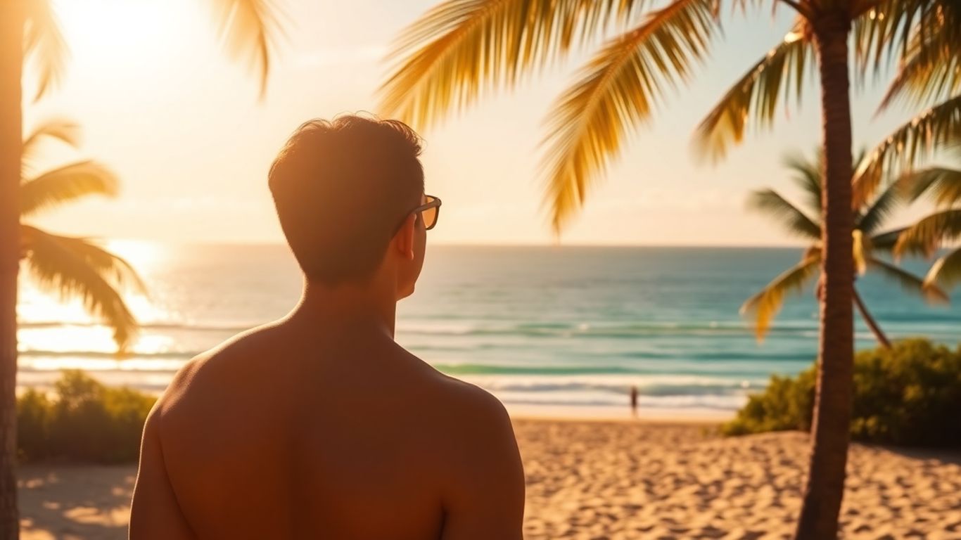 Person contemplating Australian beach, dreaming of financial goals.