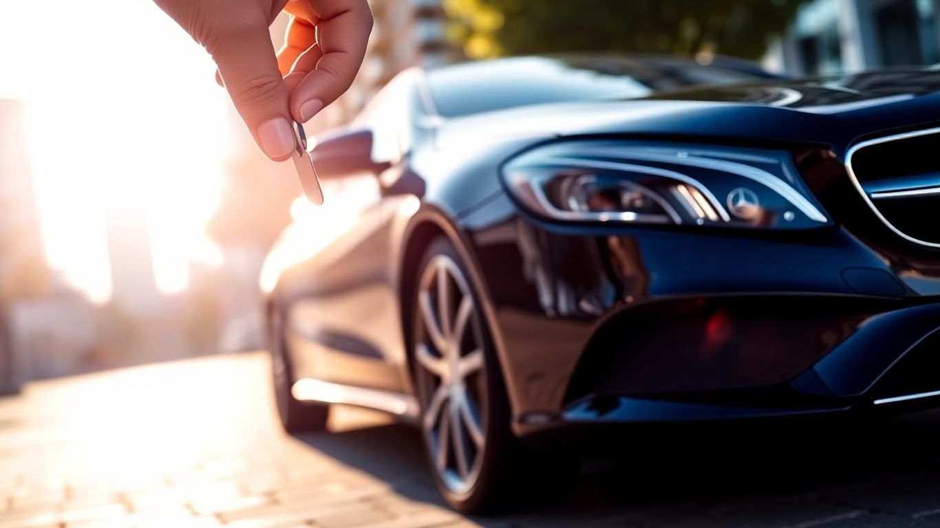 Mercedes-Benz car with a hand holding keys.