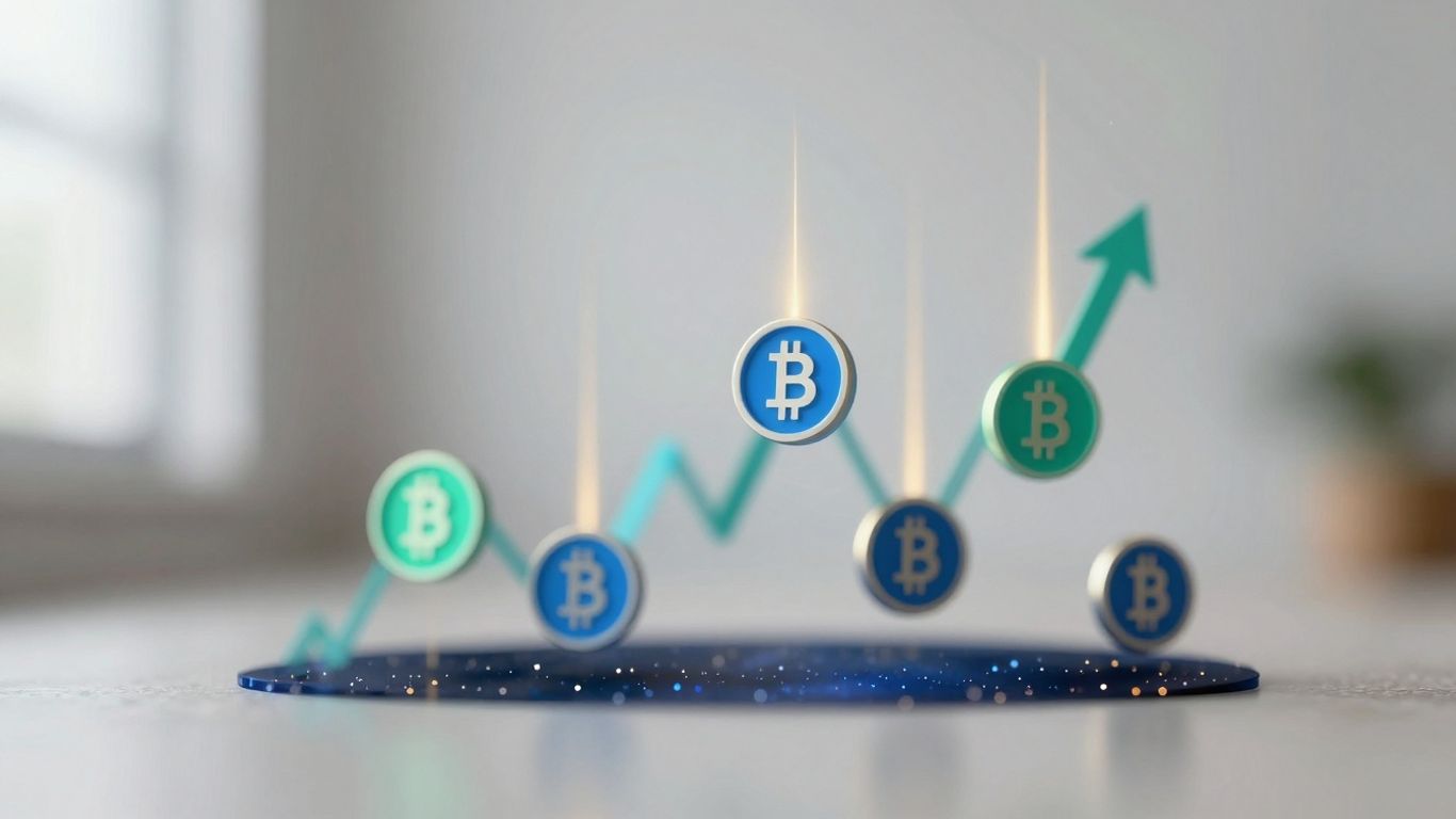 Abstract digital currency surge with golden light.