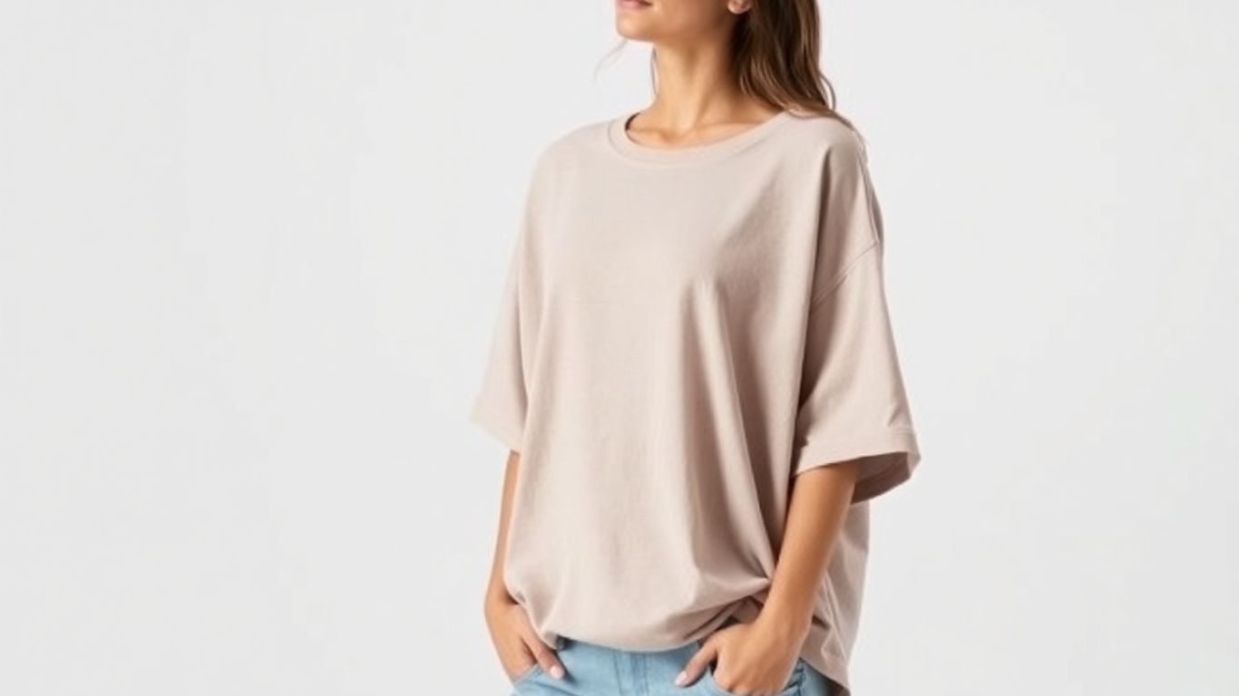 Woman wearing a stylish baggy t-shirt.