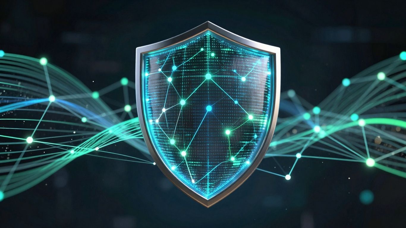 Scut digital modern protejând o rețea interconectată.