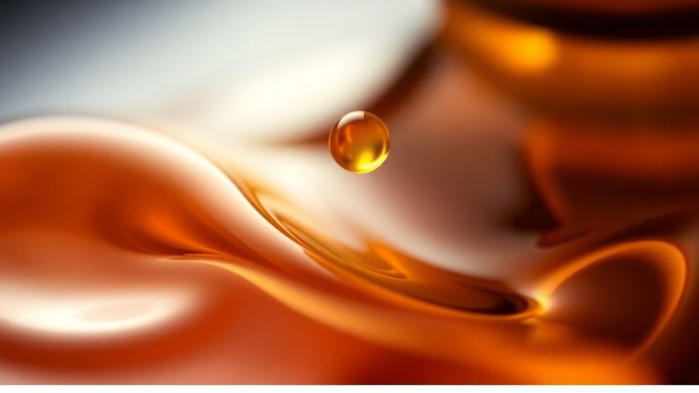 Rich amber perfume oils swirling, suggesting longevity.