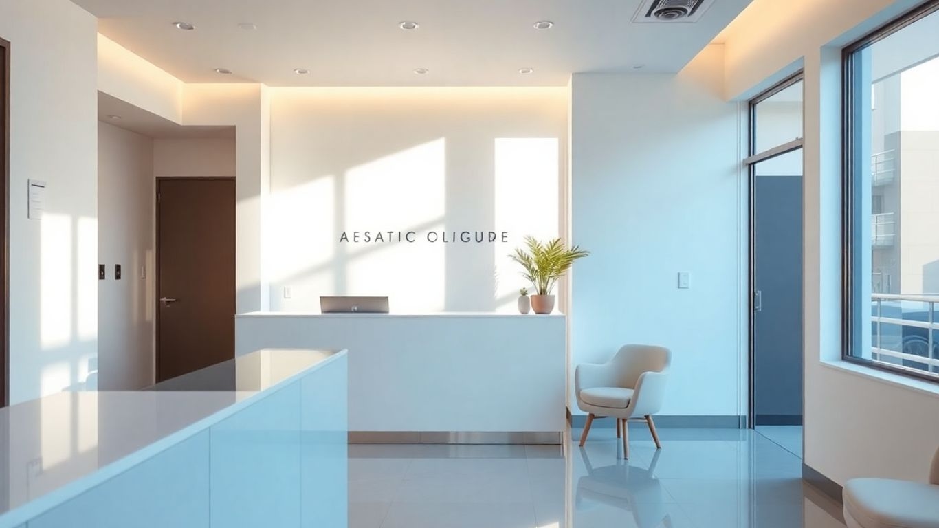 Aesthetic clinic reception area with natural light.