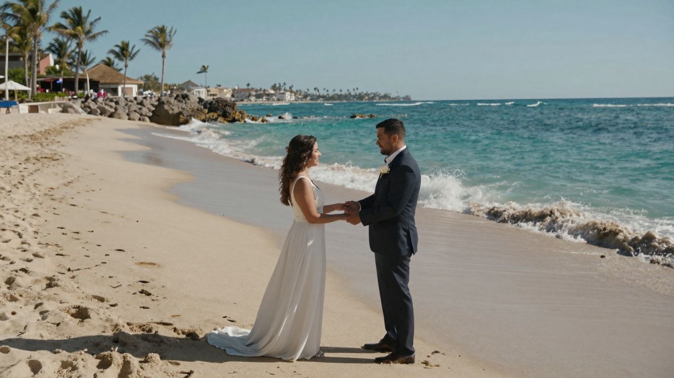 Couple getting married on a Cabo beach.