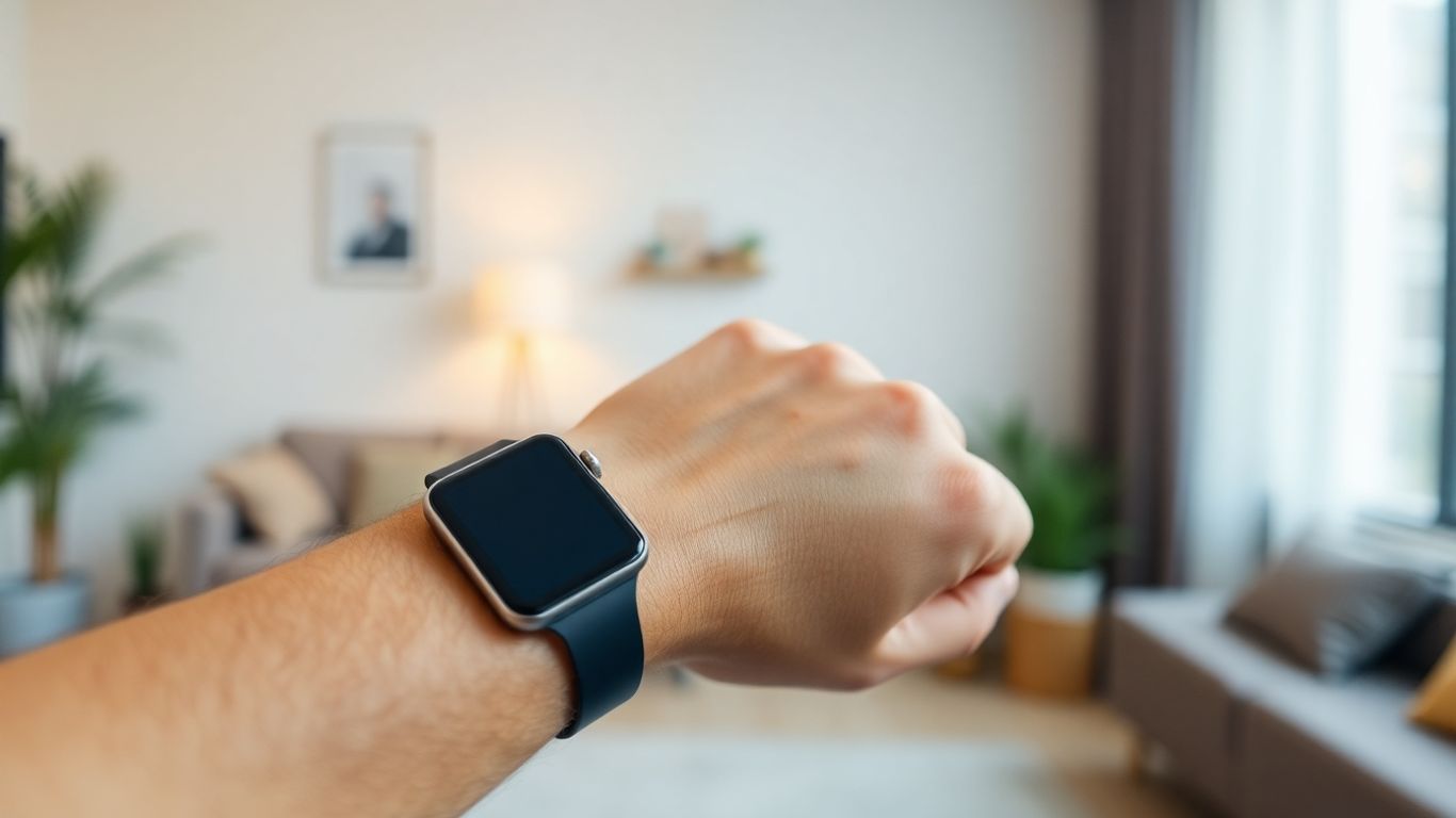 Person wearing a smartwatch for health tracking.