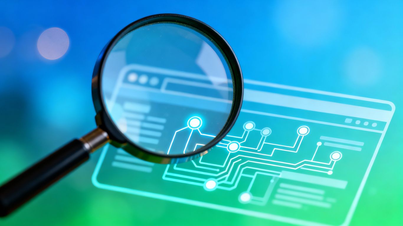 Magnifying glass over website structure analysis